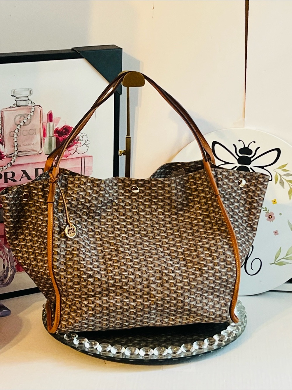 J. McLaughlin Brown and Tan Woven Tote - Picture 4 of 10